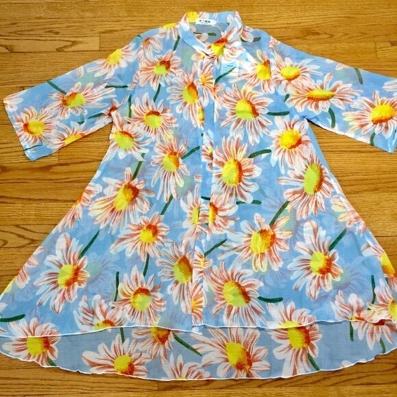 Boho Bold Yellow Daisy Floral Long Duster Kimono M - Picture 7 of 10